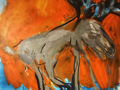 MAREK ORMANDÍK, JELENČEK, MAĽBA NA PLÁTNE, 80X80 CM, 2.900,- EUR