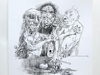 MAREK ORMANDÍK, NONSENSE V., TUŠ (PIERKO) KRESBA NA PAPIERI, 30X30 CM, 420,- EUR