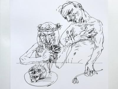 MAREK ORMANDÍK, NONSENSE XII., TUŠ (PIERKO) KRESBA NA PAPIERI, 30X30 CM, 420,- EUR