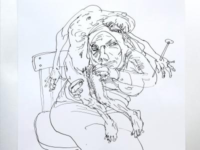 MAREK ORMANDÍK, NONSENSE XIV., TUŠ (PIERKO) KRESBA NA PAPIERI, 30X30 CM, 420,- EUR