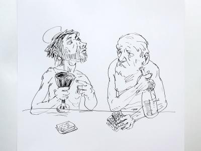 MAREK ORMANDÍK, NONSENSE XVIII., TUŠ (PIERKO) KRESBA NA PAPIERI, 30X30 CM, 420,- EUR