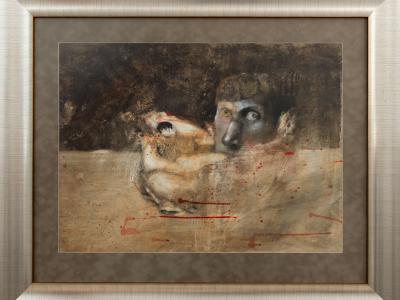 MABE, MYSLITEĽ, olej na papieri, rozmer obrazu 84x62, vonkajší rozmer rámu 118,8x98,5 cm, rok 2013, signovaný, CENA 3950 EUR