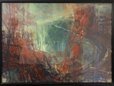 ĽUBO GUMAN, VO VNÚTRI, OLEJ NA PAPIERI RÁMOVANÉ POD SKLOM, 90x65 cm, 500 EUR