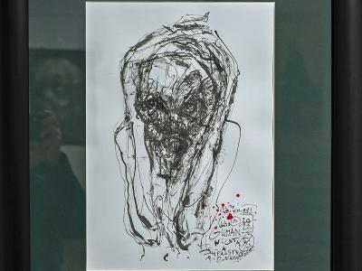 ĽUBO GUMAN, ZÚFALSTVO tuš, kresba drievkom, 2023, 550 EUR