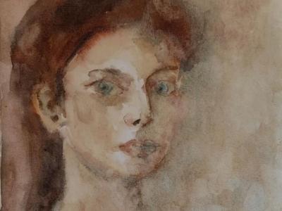 PORTRAIT OF GIRL, akvarel na papieri, 23x17 cm, 120 EUR