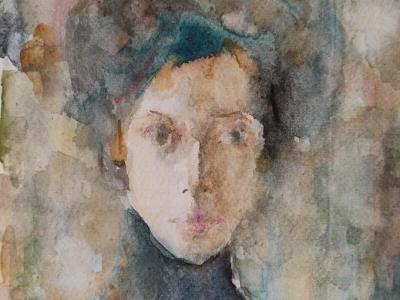 Portrait of young woman,  watercolor and pencil on paper, 25x19 cm, 250 EUR