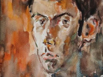 Selfportrait,  mixed medial on paper, 25x19 cm, nepredajné