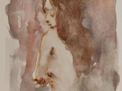 NUDE back, akvarel na papieri, 14x11 cm, 80 EUR