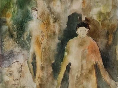 Untitled, akvarel, ceruzka na papieri, 30x30 cm, 2024, 150 EUR