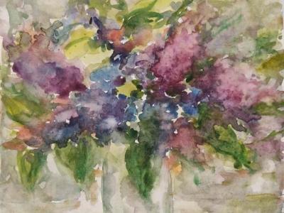 Lilac, akvarel, ceruzka na papieri, 30x30 cm, 2024, 150 EUR