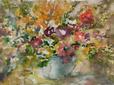 Flowers, akvarel, ceruzka na papieri, 24x36 cm, 2024, 150 EUR