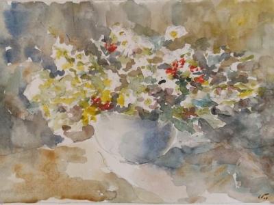 Flowers 02, akvarel, ceruzka na papieri, 29x21 cm, 2024, 140 EUR