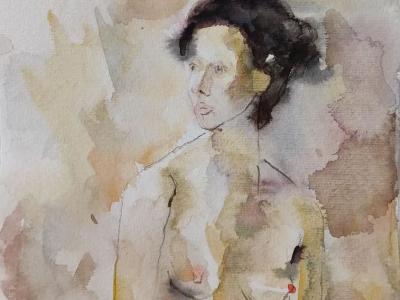 Nude 09,  watercolor, pencil on paper, 17,5x16 cm, 120 EUR