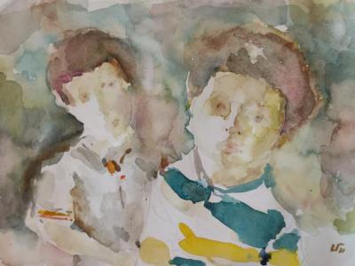 Friends,  watercolor, pencil on paper, 31x23 cm, 135 EUR