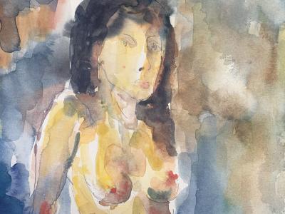 Nude 02, watercolor, pencil on paper, 22x22 cm, 150 EUR