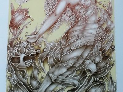 Cyklus Slovania, Meluzína, 40x 30 cm  /v ráme 62 x 40 cm/ 140 EUR