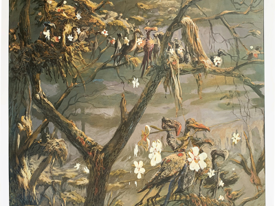 Peter Uchnár, Vtáci, maľba olej na papieri, 50x70 cm, 550 EUR