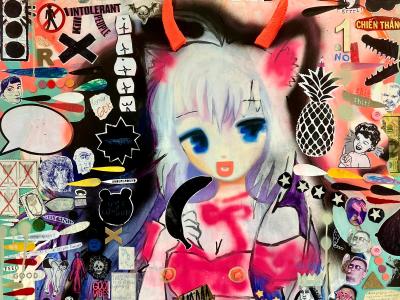 Roman Lazar, UNDERGROUND ( s Karolínou Koblen) 100x100 kombinovaná technika: 2800€