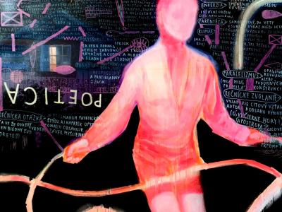 Roman Lazar,  POETICA 2024 (vytvorené s Karolínou Koblen) 105 x 95 cm, kombinovaná technika 2400€