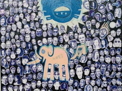 Roman Lazar, BLUE MONKEY & PINK ELEPHANT  120 x 180 cm, kombinovaná technika, 2900€