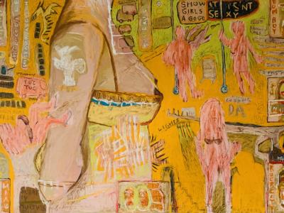 Roman Lazar, SHOW GIRLS A GO GO. 2014. Akryl, olejový pastel na plátne, 150X100, 1.600 EUR  